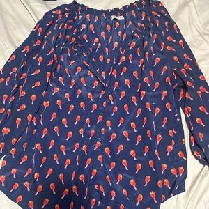 Old Navy Birds Long-Sleeve Split-Neck Top Blouse